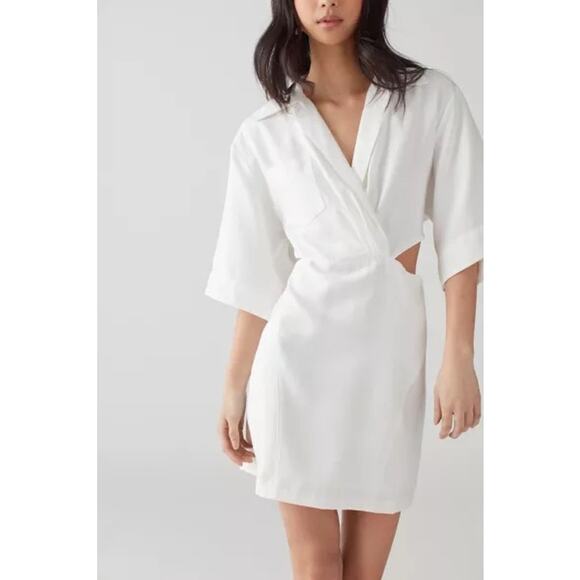 En Saison White Linen Mini Paz Cut Out Side Collared Mini Dress Size M - Picture 1 of 7